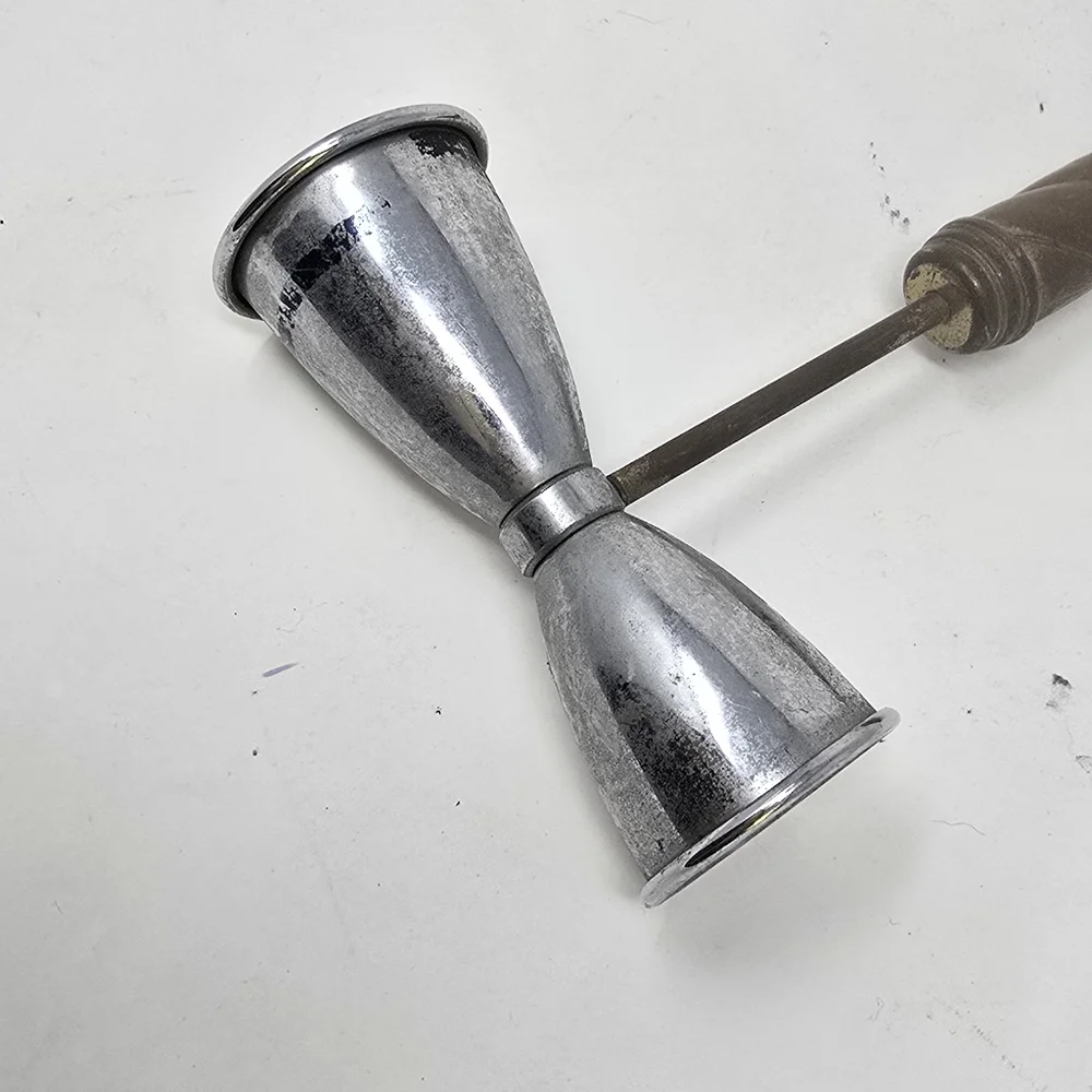 Vtg brass handle double jigger cocktail man cave rustic‎ equestrian mid century